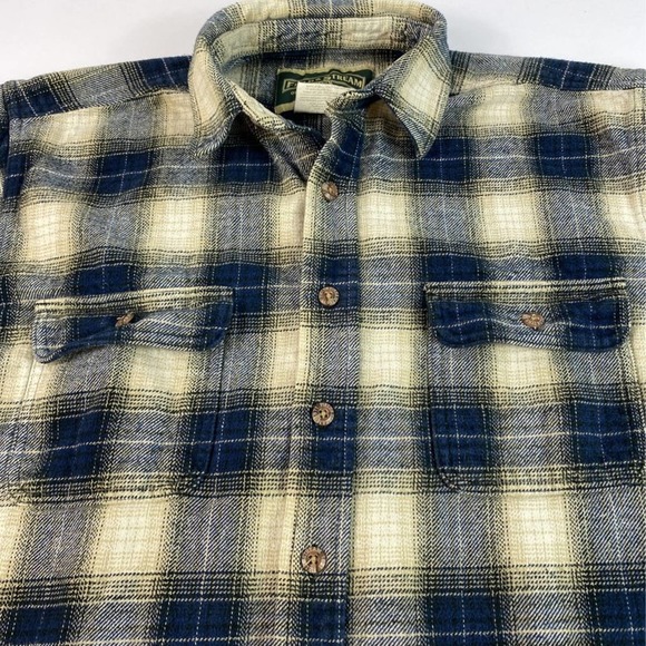 Field & Stream Mens Flannel Button Front Shirt Blue Beige Plaid Pockets Cotton L - Picture 2 of 5